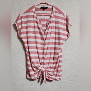 Fred David Pink and White Shirt with Tie Front